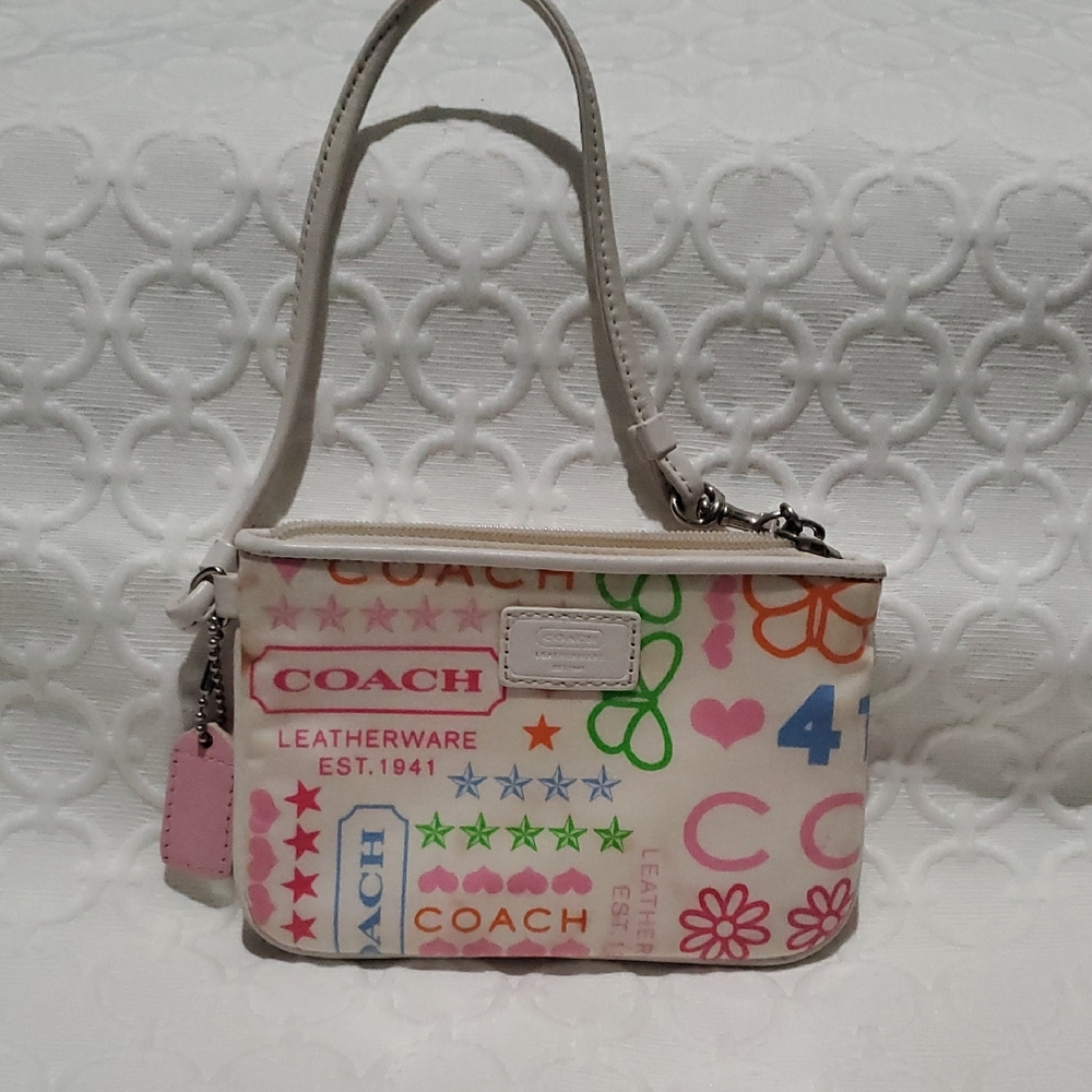 Coach White and Pink Graphic Shoulder Bag
